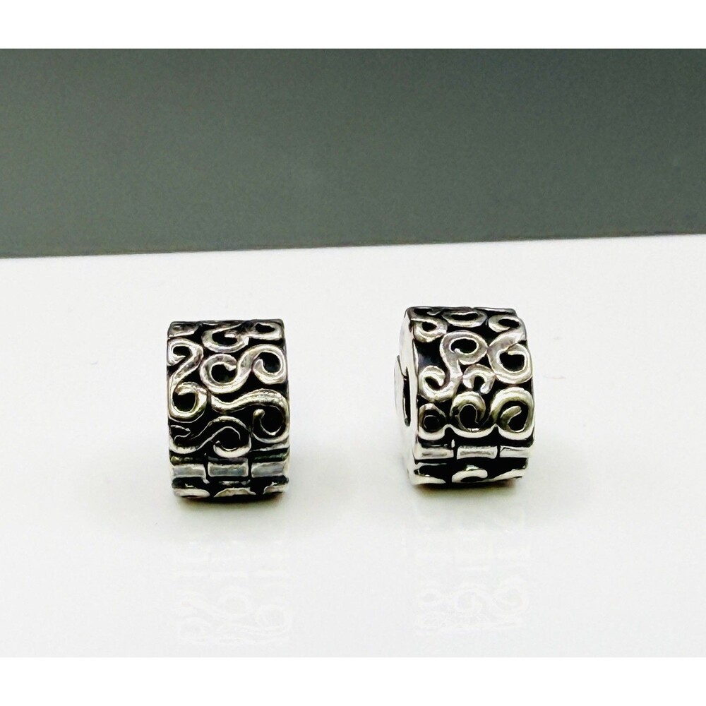 Pandora 925 Sterling Silver ALE Retired Filigree S Swirl Clip Charm Lot Of 2